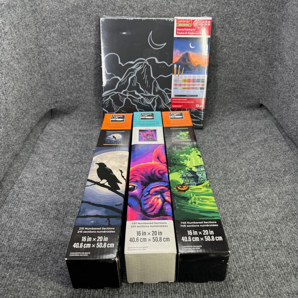 Artists Loft Craft Smart Paint By Number Canvas Kit Bundle Halloween Dog Raven